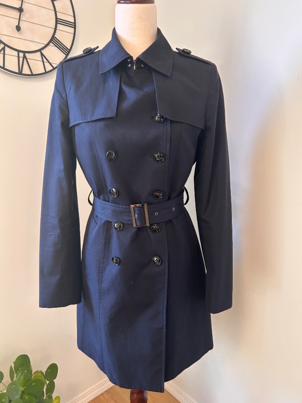 Sumissura Custom Navy Belted Double Breasted Trench Coat Fully Lined Size 6 NWOT
